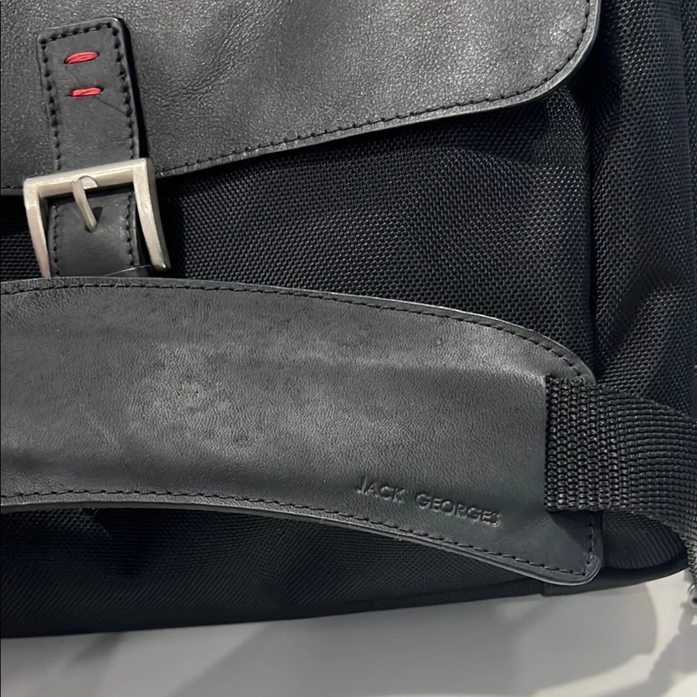JACK GEORGES Black Canvas and Leather Business Briefcase Laptop Messenger Bag